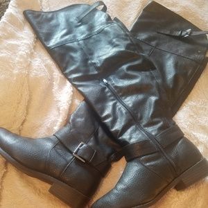 Wide calf knee high black boots